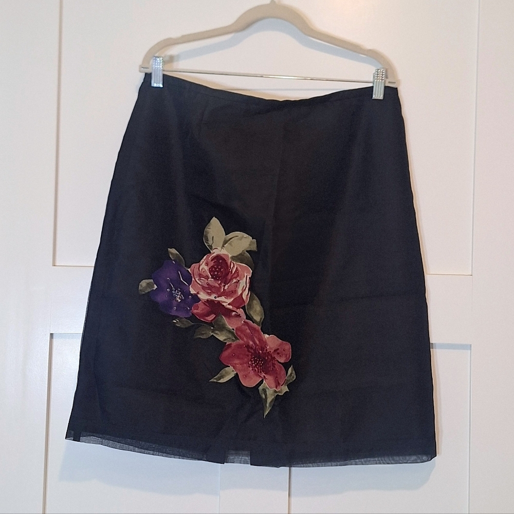 Coldwater Creek Silk Skirt Lined Black Size 16